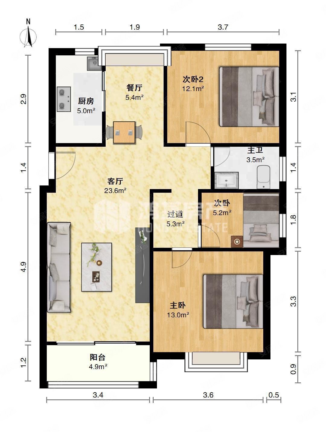 凤凰城凤鸣苑3室1厅1卫97㎡南北252万