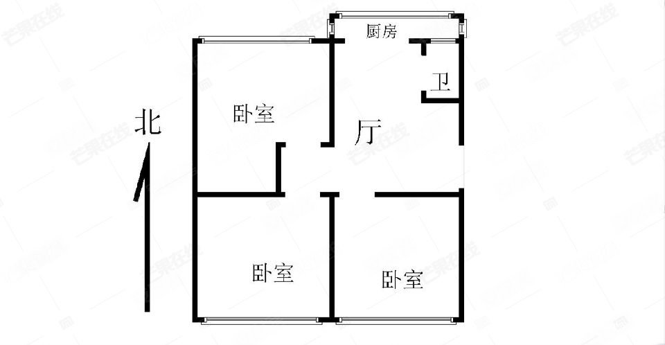 云集社区126中学三室一厅田字格户型两个南卧