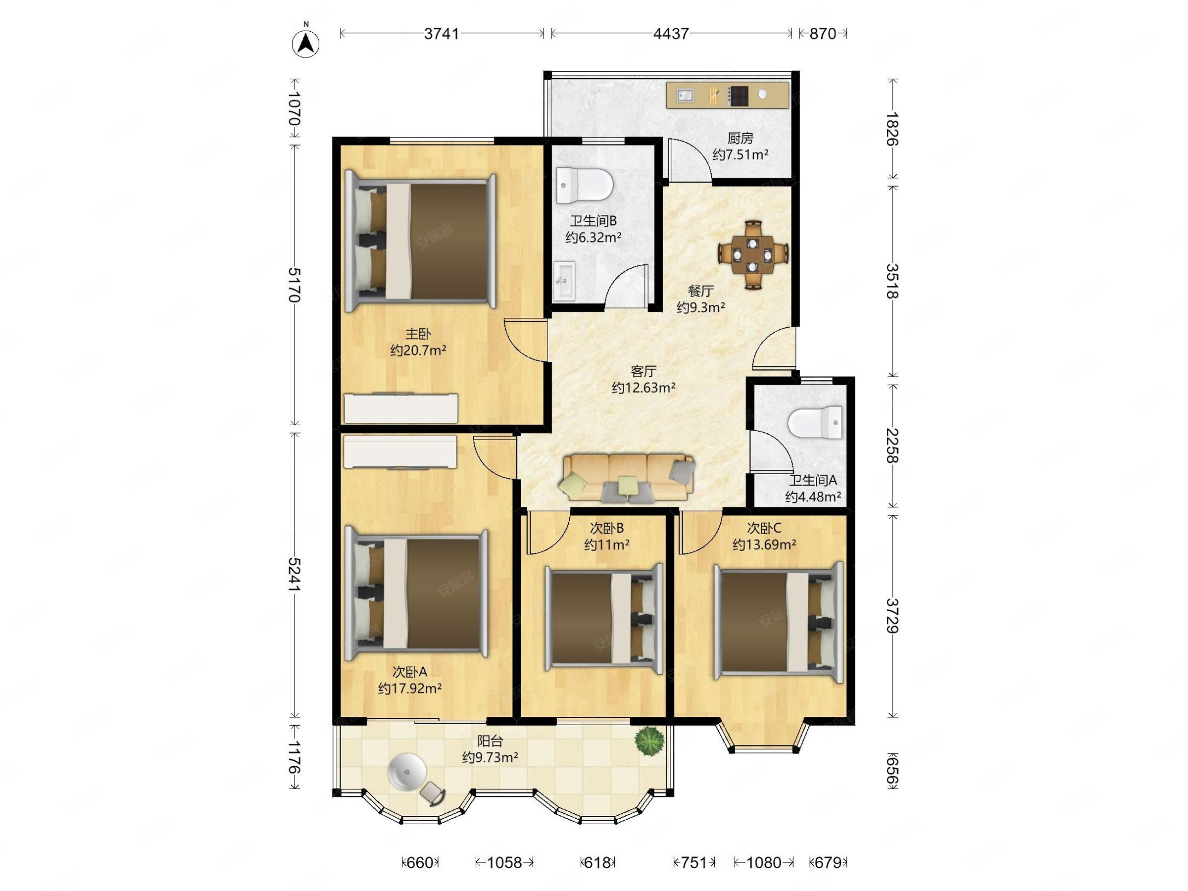 出售江北区3室2厅精装修南北,孔家春秋二手房,160万,3室2厅,2卫,125
