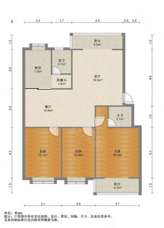 月华园3室2厅2卫115㎡南北62万