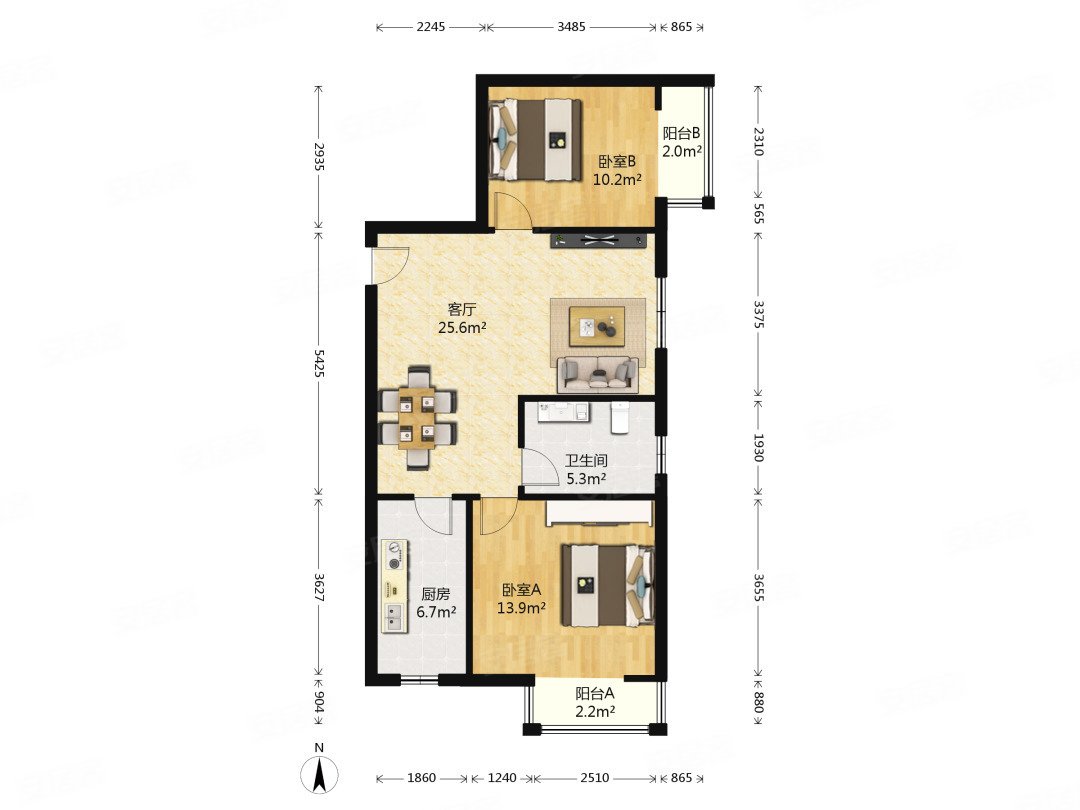 燕郊燕京航城2室1厅1卫1厨1阳台