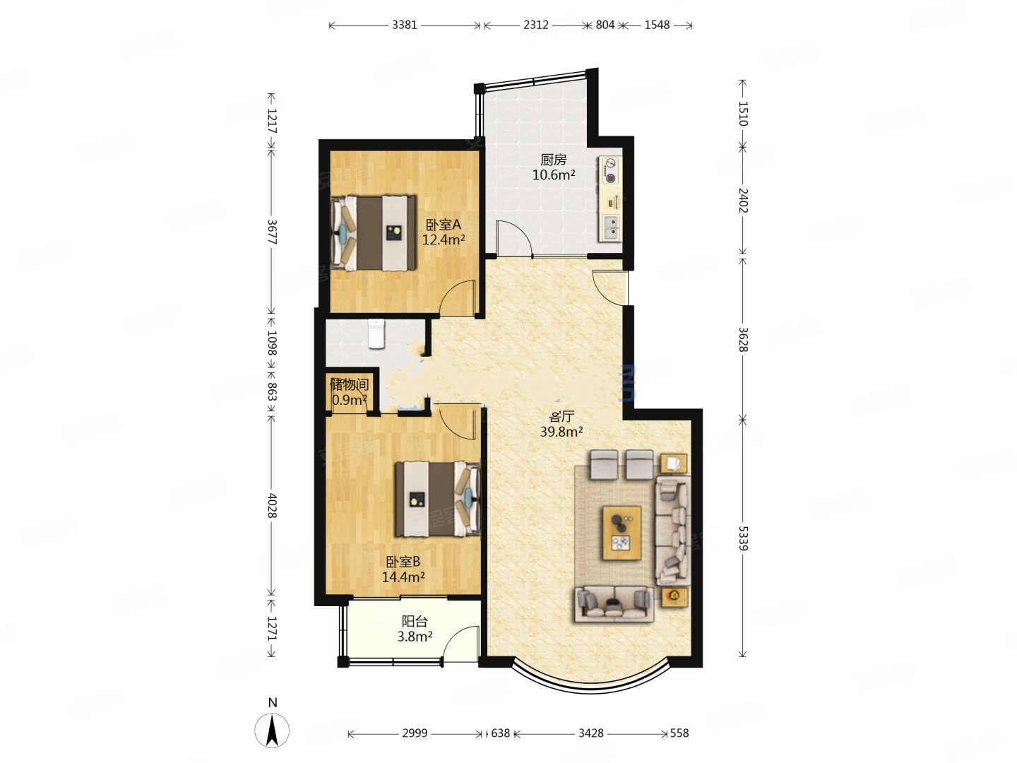 恒达花园2室2厅1卫108.97㎡南北109万