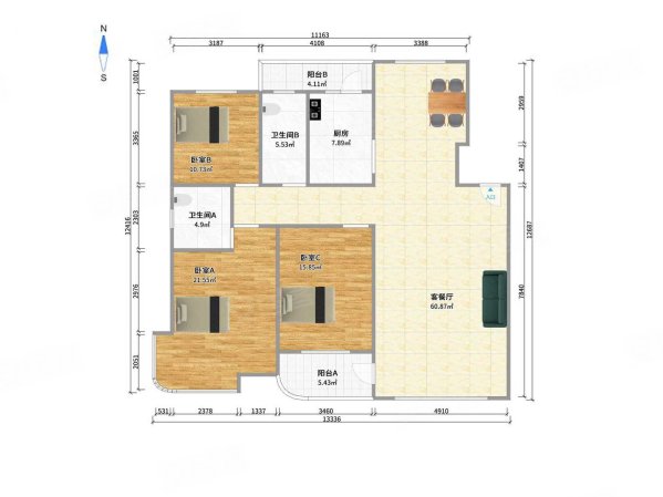 伊顿山庄3室2厅2卫165.52㎡南北380万