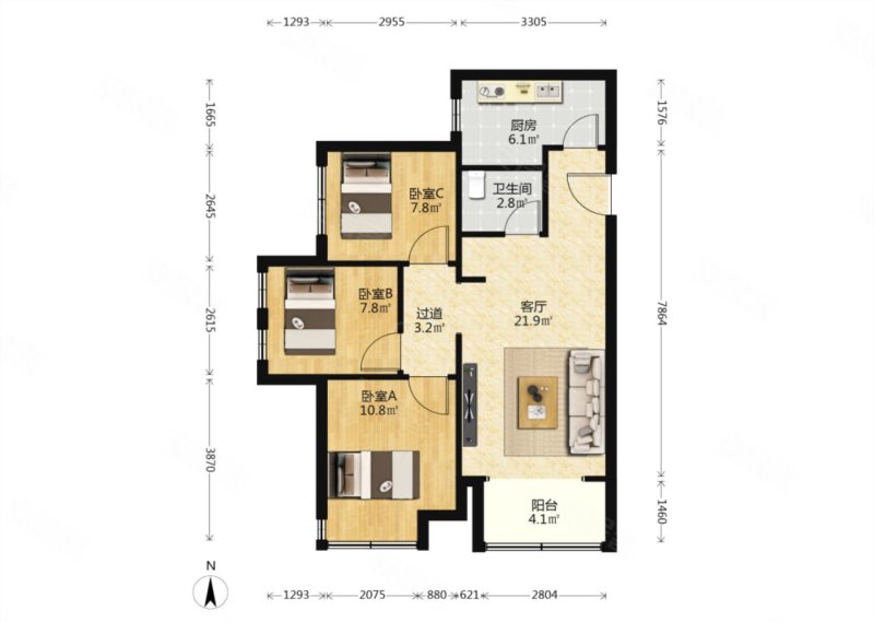 国宾小三室 有车位 带地下室 无遮挡 满两年没大税,洋房社区
