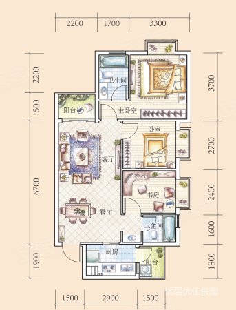 花果园K区3室2厅2卫90㎡南63.8万