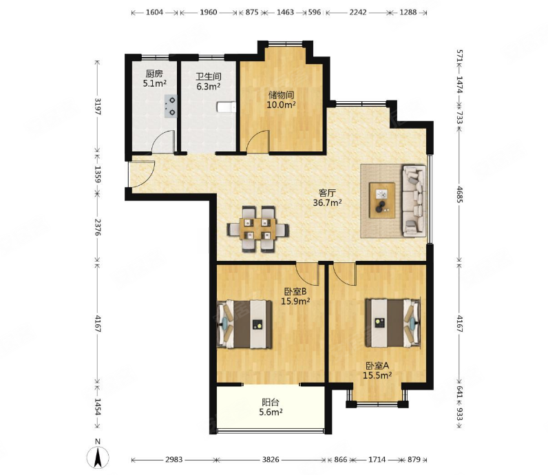 落霞苑第二社区3室2厅1卫116.4㎡南北125万