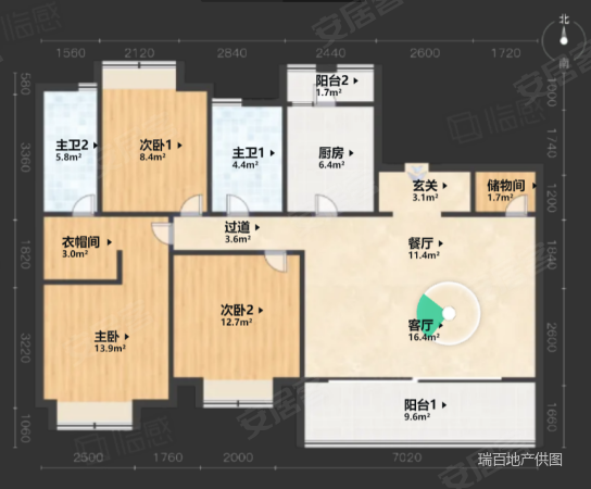 翡丽甲第3室2厅2卫146.27㎡南2100万