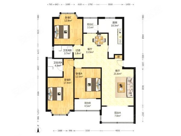 群升广场对面!三盛3期 !端头大三房两卫!出租房源真实图片