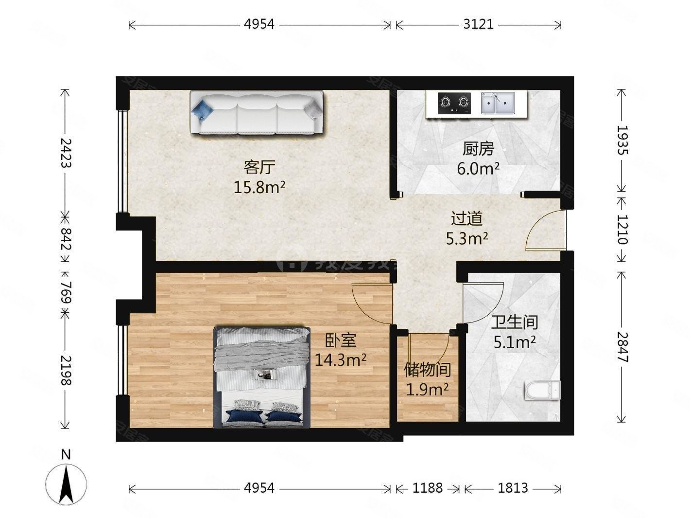 海淀九号1室1厅1卫66.6㎡西608万