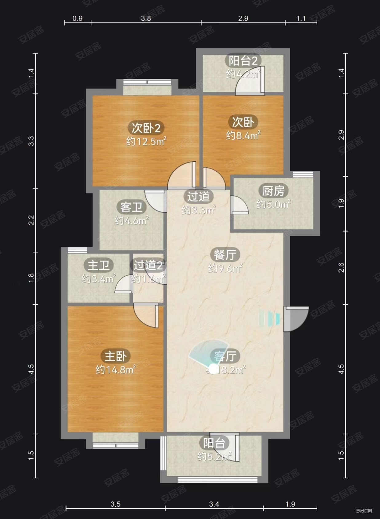 金泰丝路花城3室2厅2卫114㎡南北113万