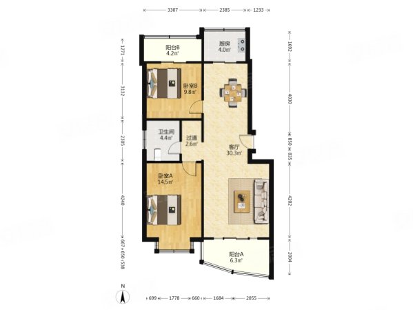 华冠小区2室2厅1卫86.77㎡南北140万