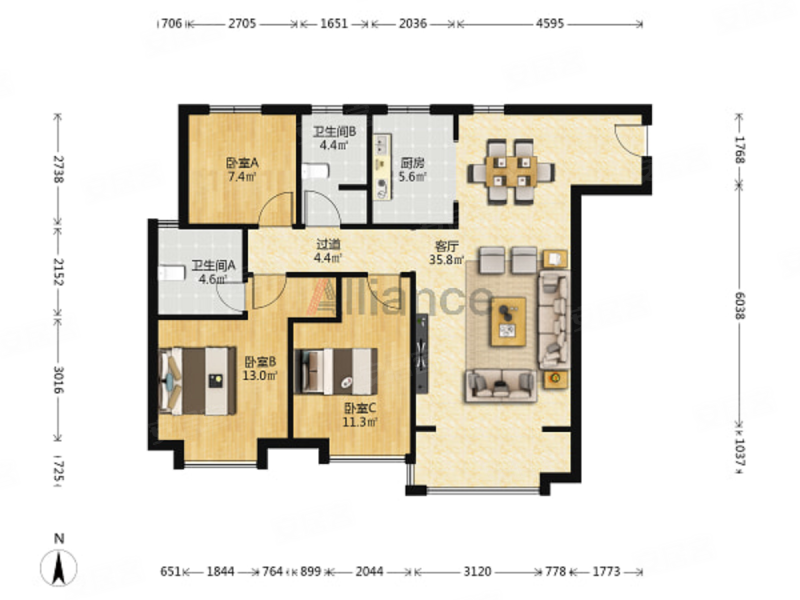 万达观澜 南北通透 单价一万改善三室,看房方便