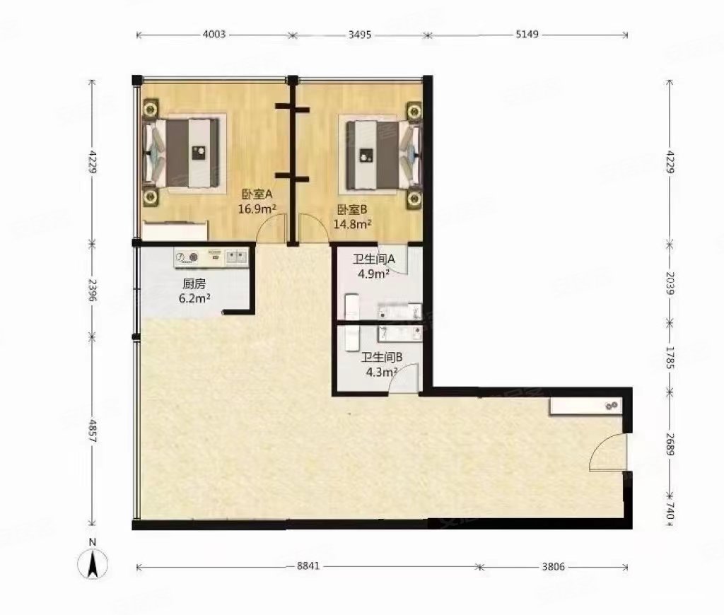 可迁户 满五少税,建外soho东区二手房,700万,4室1厅,2卫,137平米-北京