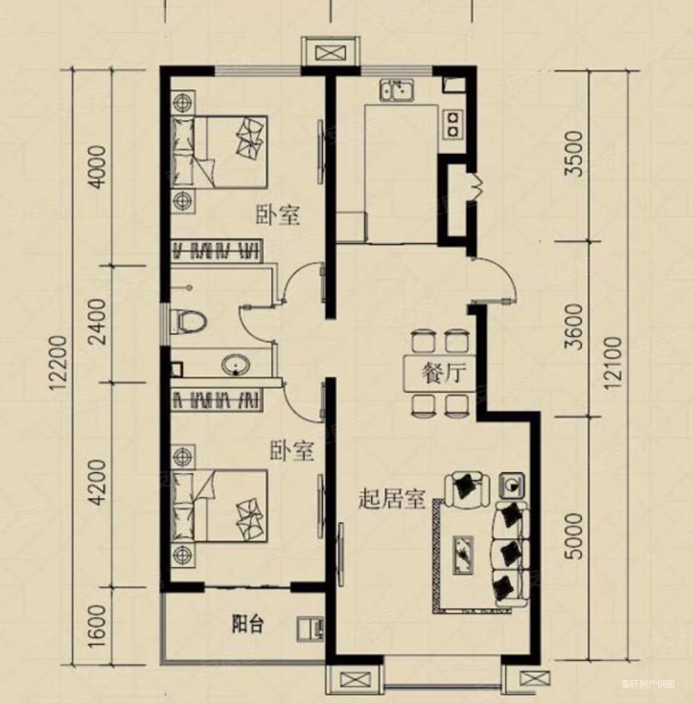 岸上澜湾两室两厅九八经典毛坯中间楼层