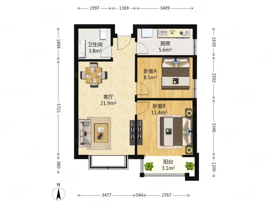 东贸国际花园86平两居室高楼层采光好随时看房