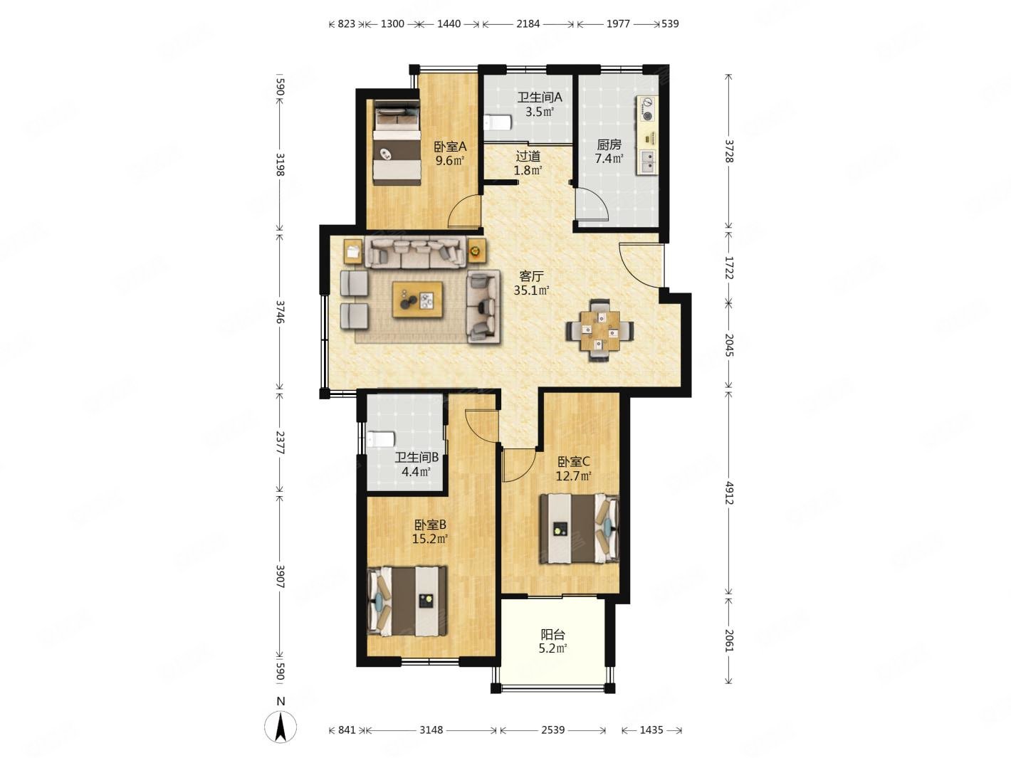 亲亲家园格局好三室楼层好全亮间户型地铁口交通方便