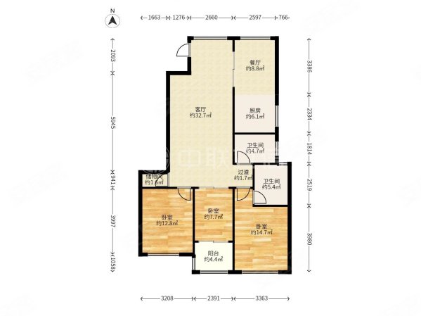 阳光城3室2厅2卫133㎡南133万