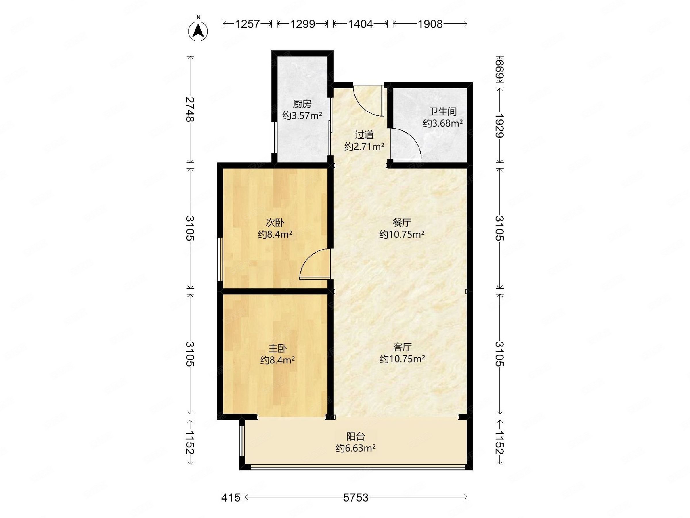 瑞府2室2厅1卫89㎡南北150万