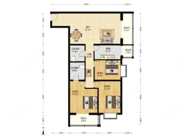 百环家园3室2厅2卫139.72㎡东南790万