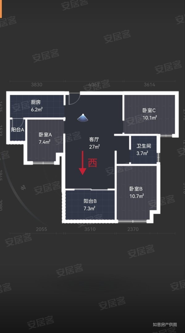 中南漫悦湾一期3室2厅1卫85㎡南北48万