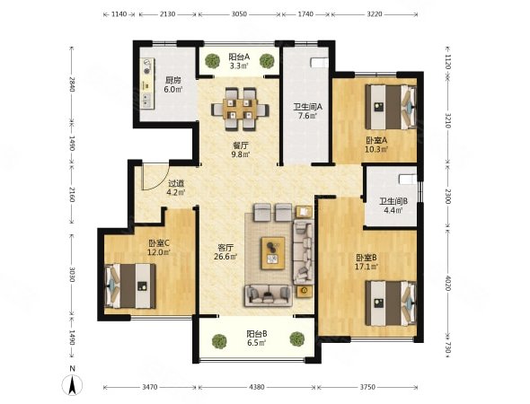 11层电梯洋房三室双卫h户型次楼顶车位
