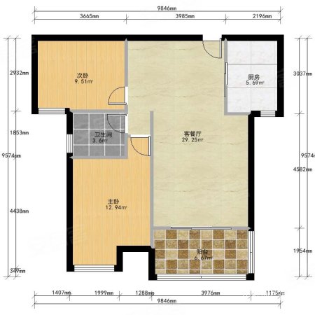 金域蓝湾2室2厅1卫91.6㎡南北177万