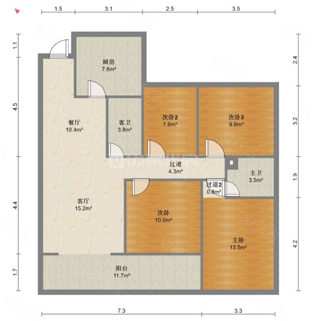 人和春天4室2厅2卫111㎡南北69.9万