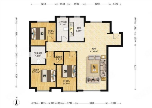 东河御府(A区)3室2厅2卫128.7㎡南148万