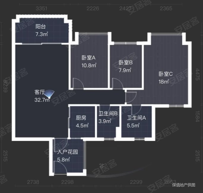 敏捷莱茵花园3室2厅2卫117.68㎡西南118万