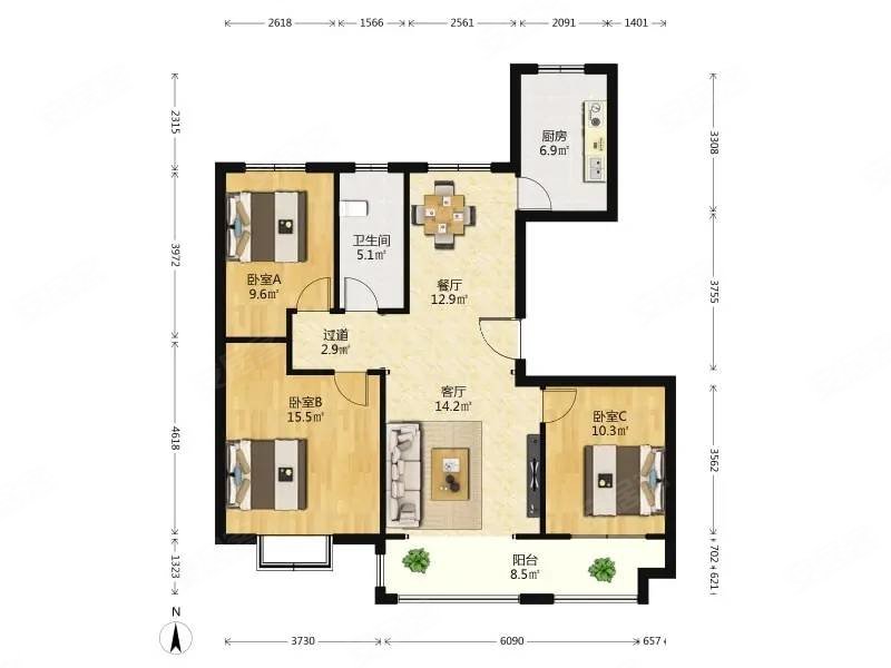 裕隆文博苑3室2厅1卫123.35㎡南北82万