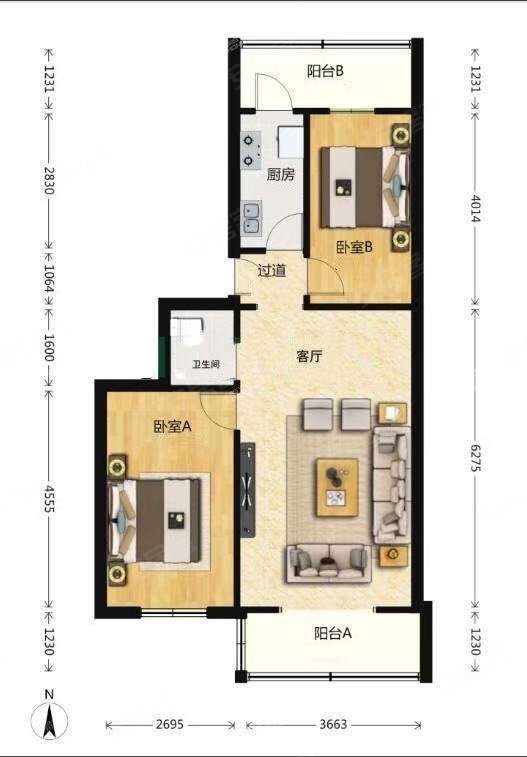 城角西路11号院2室2厅1卫76.5㎡南北235万