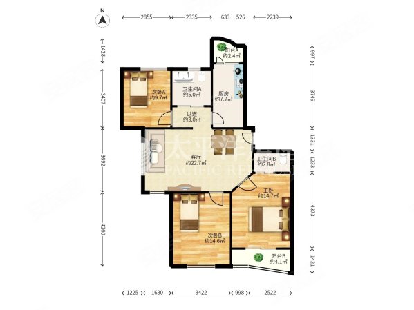 莘怡公寓3室1厅2卫104.35㎡南590万