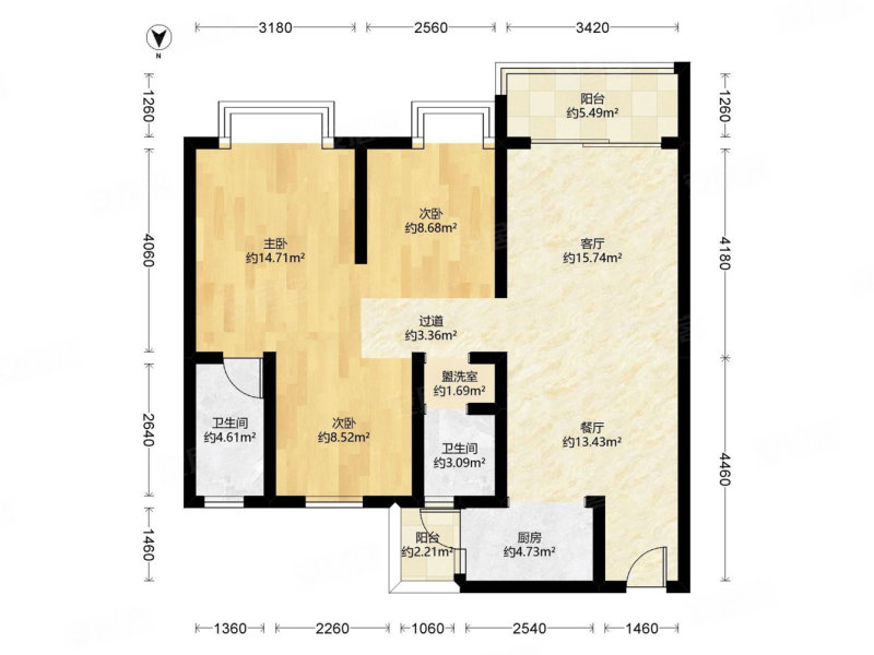 马夷口路153号楼3室2厅2卫105㎡南北68.8万