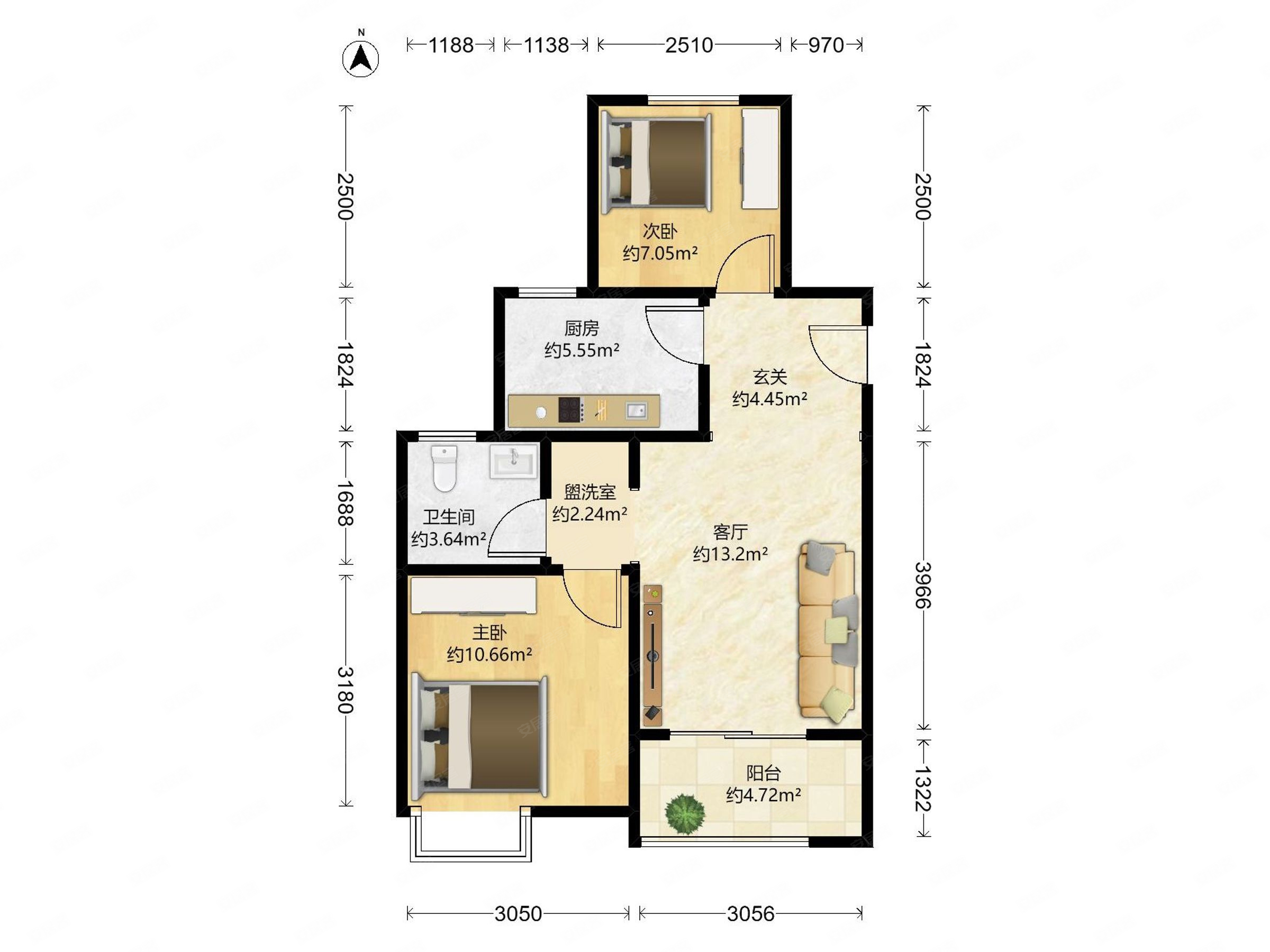 云水湾2室1厅1卫75.68㎡南189万