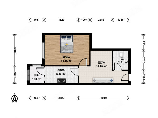 治国里1室1厅1卫46㎡西35万