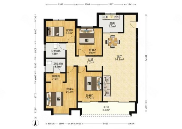 金辉高新云璟4室2厅2卫144㎡南北262万