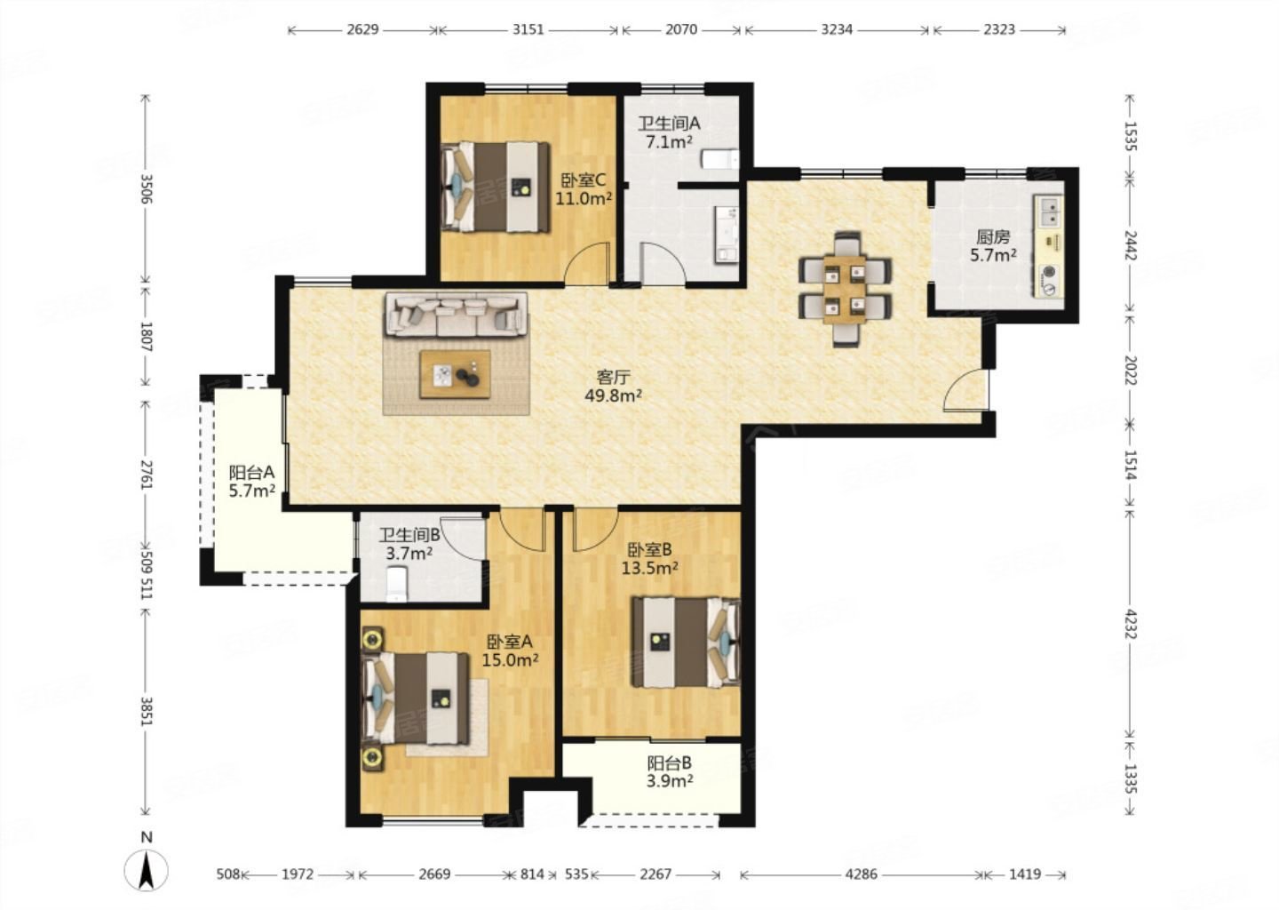 赭山春秋纯毛坯大3房俯瞰赭山