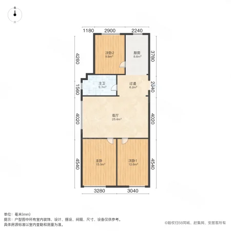 皇家丽景3室2厅1卫117㎡南北88万