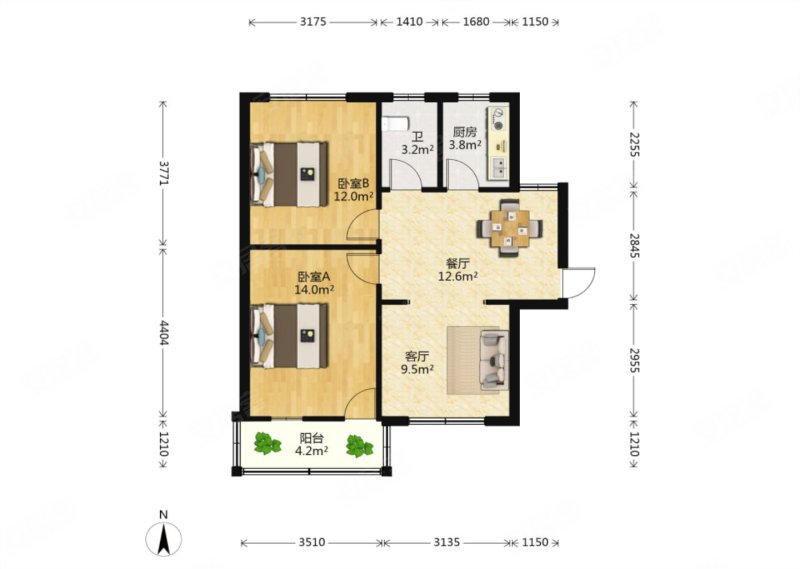 辕门新村(北区)2室2厅1卫69㎡南100万