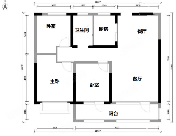 中南熙悦3室2厅1卫117㎡南北95万