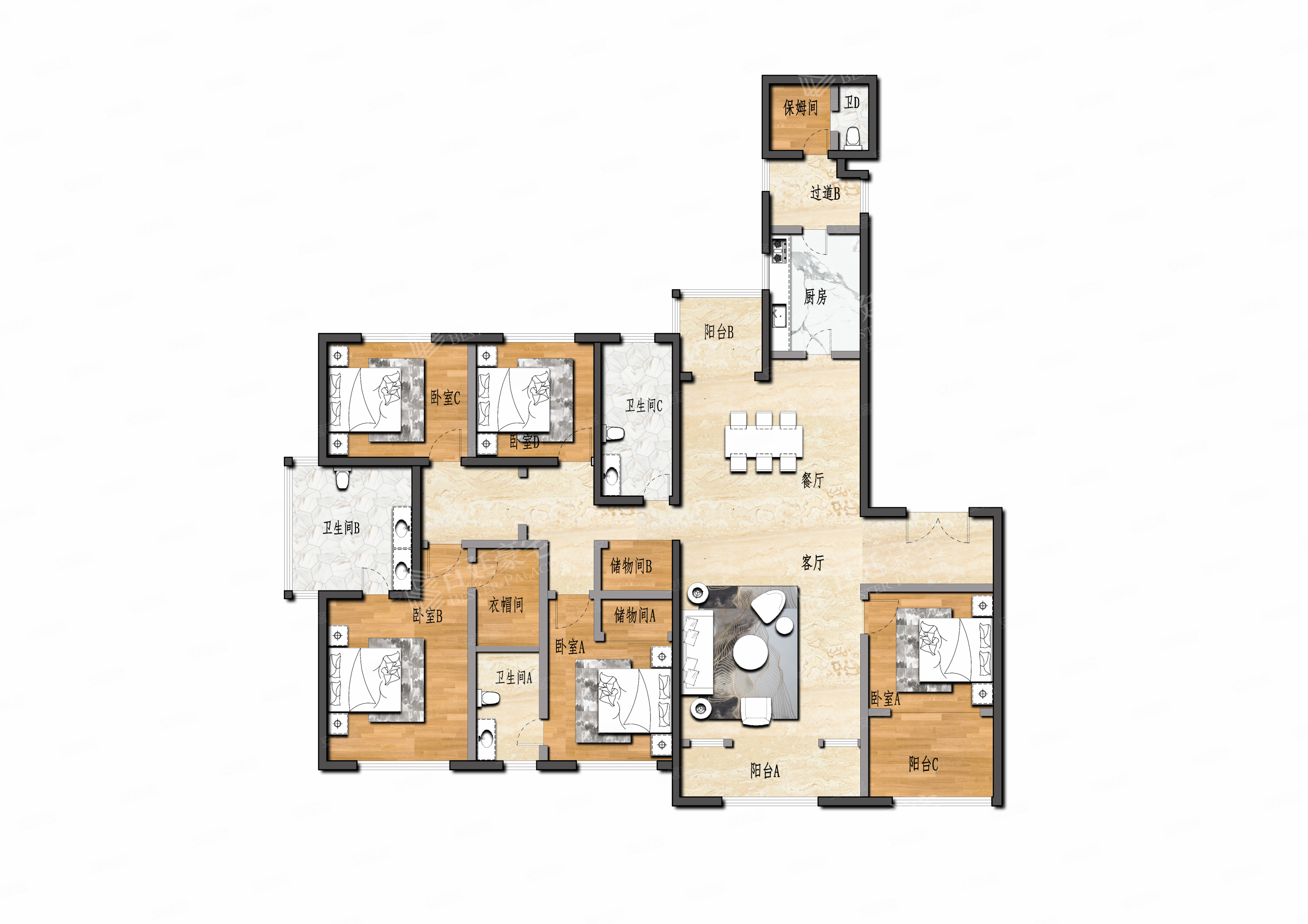 华府天地5室2厅4卫301.23㎡南北5700万