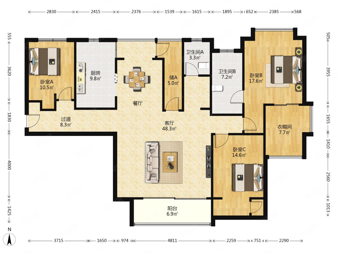 和风雅致3室2厅2卫173.72㎡南1480万