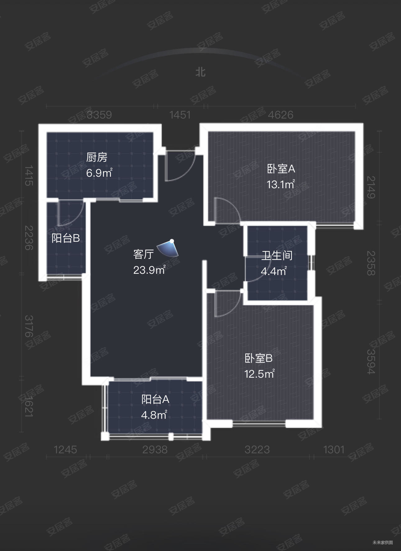 柏丽华庭2室2厅1卫88㎡南北440万