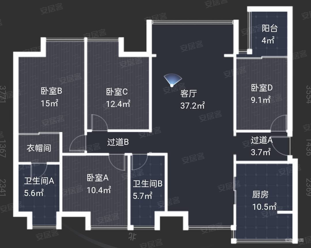 中天未来方舟E1组团斯美郡4室2厅2卫128.49㎡南北100万