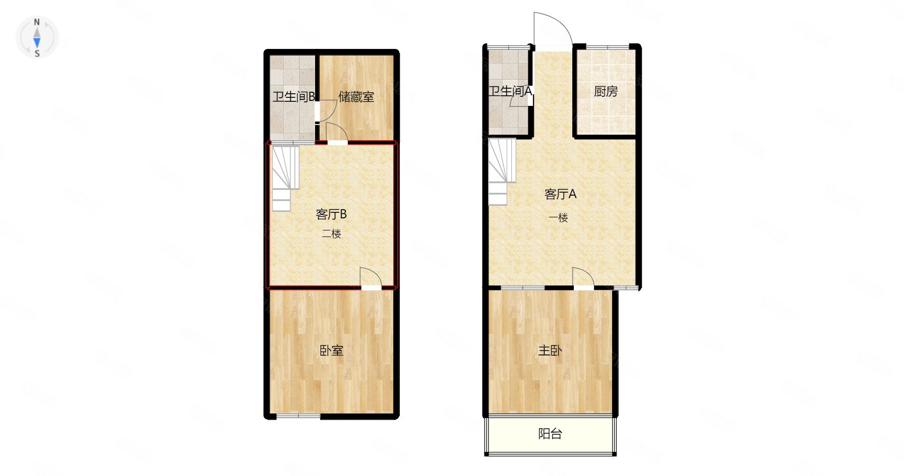 一品苑2室2厅2卫67.72㎡南北82万