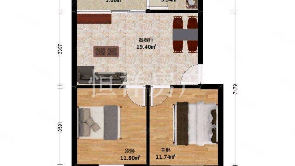 太平居住园2室2厅1卫90.5㎡南96万