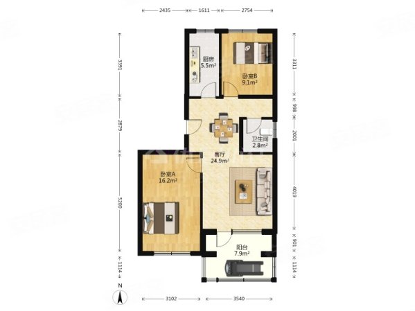 北街家园(七区)2室1厅1卫89.62㎡南北291万