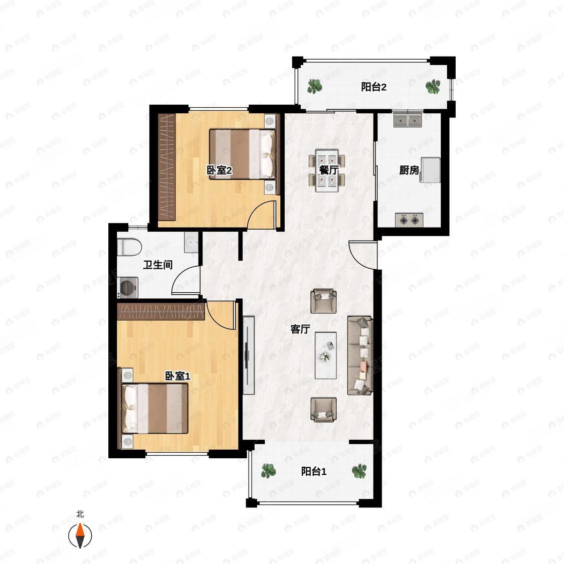 上海裕花园2室2厅1卫93.17㎡南北145万
