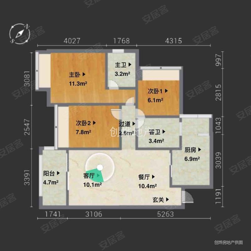 金名都3室2厅2卫91㎡东南207万