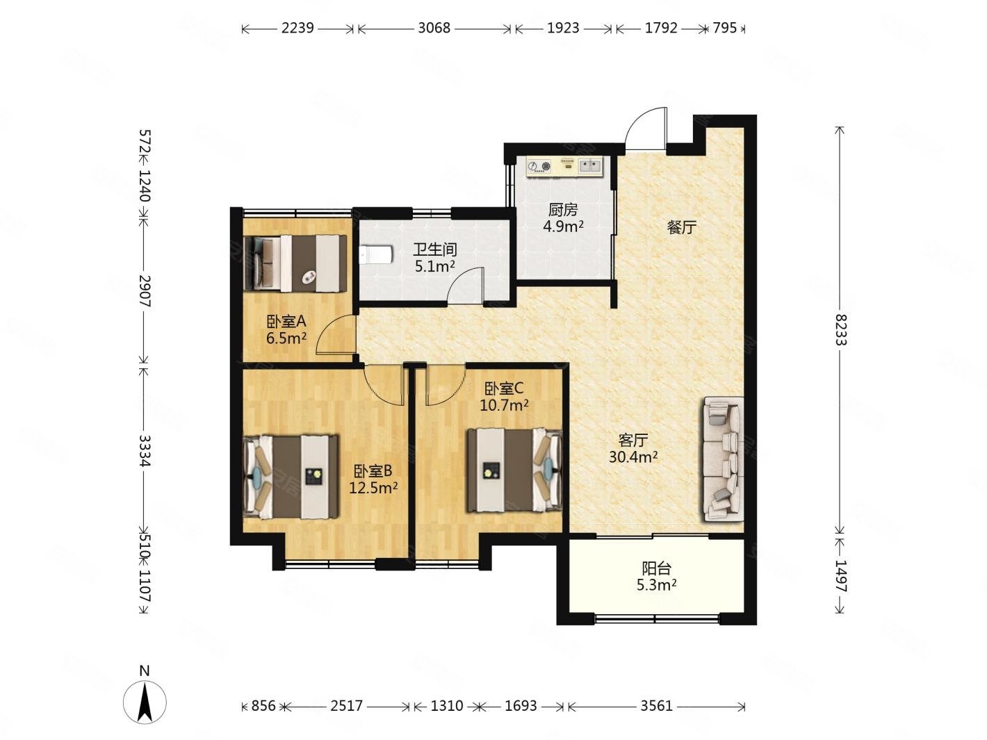保利梧桐语 中间楼层 正南朝向 小区新 满二   商品住宅